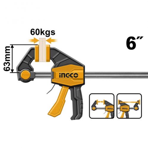 INGCO rýchloupínacia stolárska svorka 63×150 mm, max. 60 kg, obojsmerná, oceľová lišta