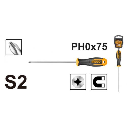 Skrutkovač krížový 3x75mm PH0 S2 INGCO