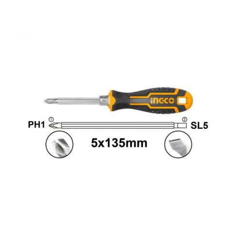 Skrutkovač s obojstranným hrotom, 5x135mm, CrV, INGCO