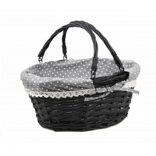 Košík oválny 35x27x16/28cm so sivou výstelkou, čierny 
