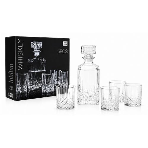 Fľaša na whisky + 4 poháre, sklo