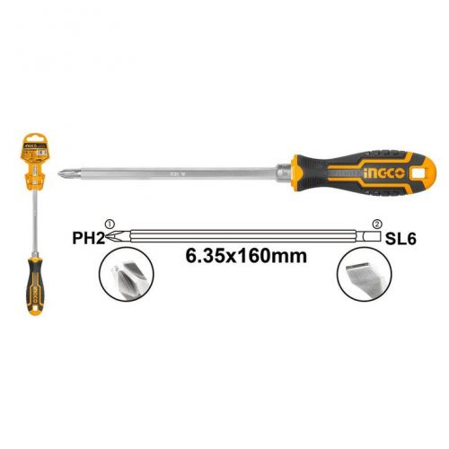 Skrutkovač s obojstraným hrotom 6,3x160mm CrV INGCO