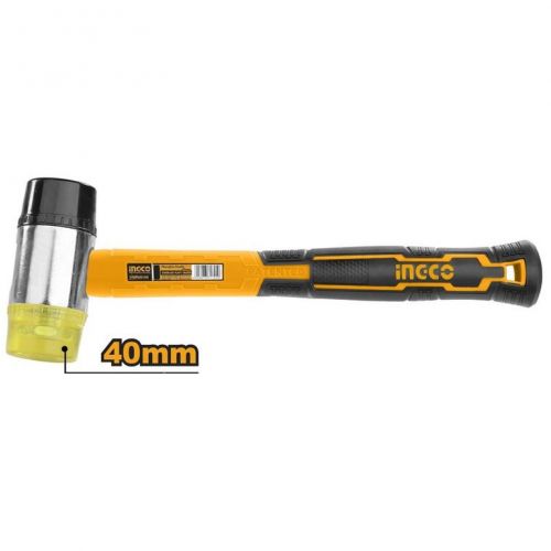 INGCO gumové kladivo 40 mm, dvojstranné (guma/silikón), sklolaminátová rukoväť, 580 g, 295 mm