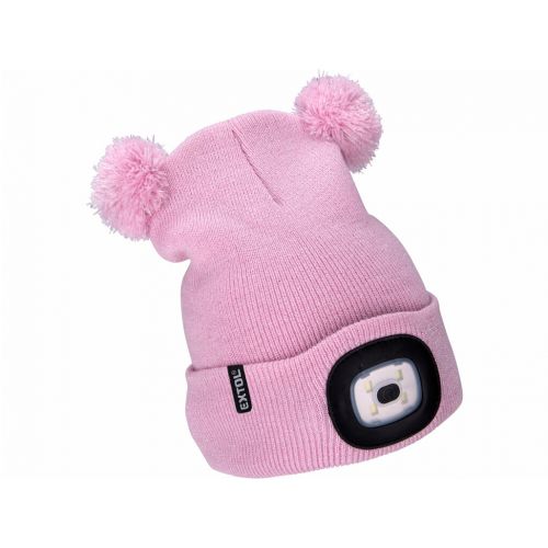 Čiapka detská s čelovým svetlom, 4xLED, ružová, nabíjanie cez USB