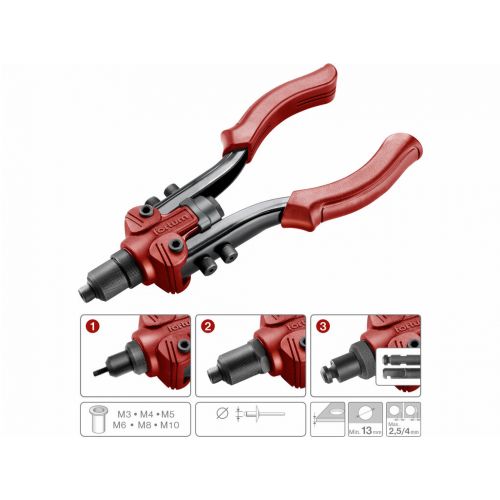 Kliešte nitovacie 3v1, nity 2,4-6,4mm, matice M3-M10