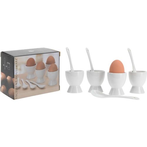 Stojan na vajíčko s lyžičkou, sada 4 ks, porcelán