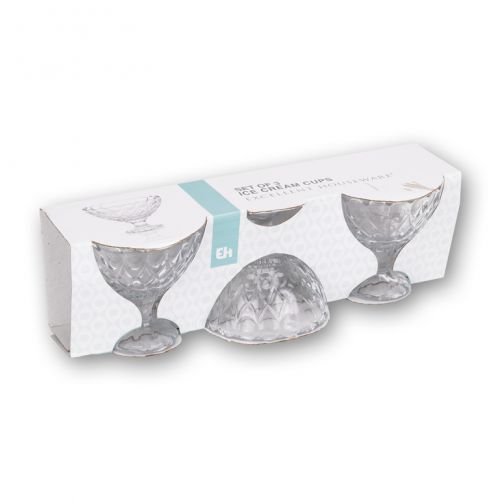 Pohár na zmrzlinu 200ml, sklo, balenie 3ks, dizajn diamant