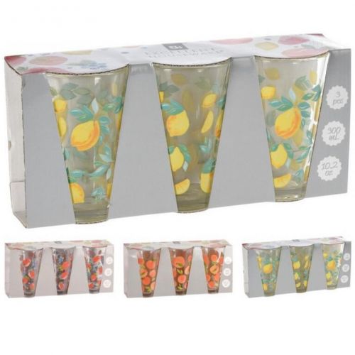 Pohár na vodu 300ml sada 3ks mix ovocie sklo