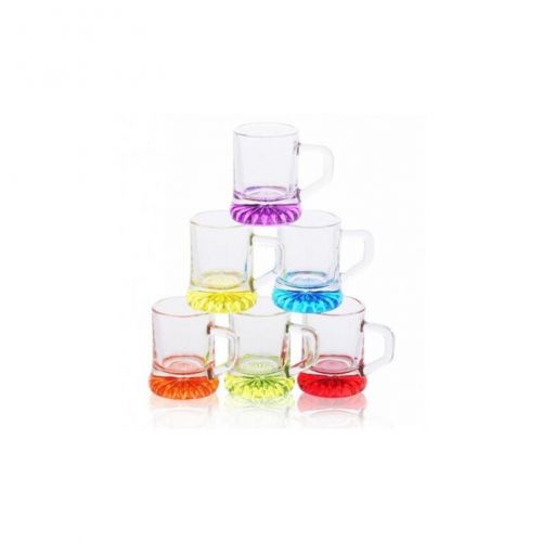 Pohár 30ml, štamprlík, s uškom, sada 6ks, farebný spodok