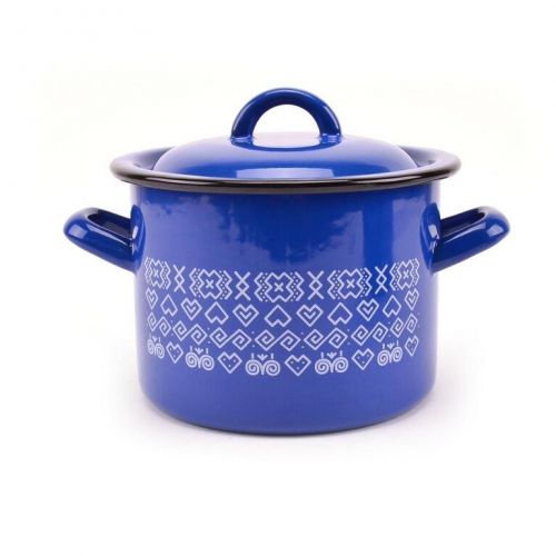 Hrniec smaltovaný s pokrievkou, 21cm / 6 L, dekor Čičmany