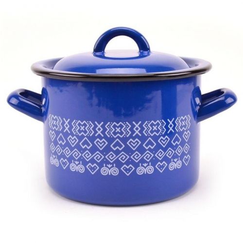 Hrniec smaltovaný s pokrievkou, 28cm / 14,5L, dekor Čičmany