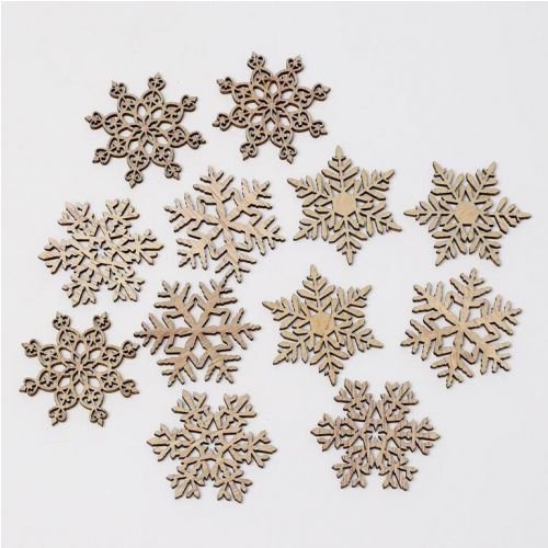 Dekorácia vločka 4,5x0,3x4,5 cm mix sada 12 ks drevo natur