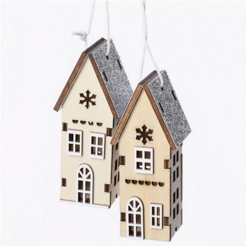 Ozdoba závesná domček 3,2x3x7,5 cm drevo mix