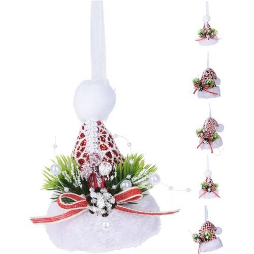Ozdoba závesná čiapka 10x8x21 cm červeno/biela mix