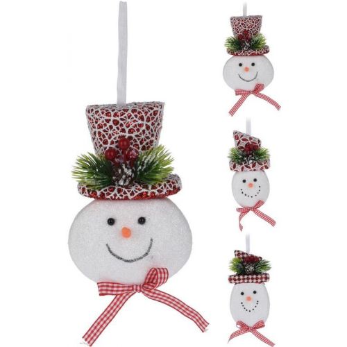 Ozdoba závesná snehuliak 15 cm červeno/biela mix