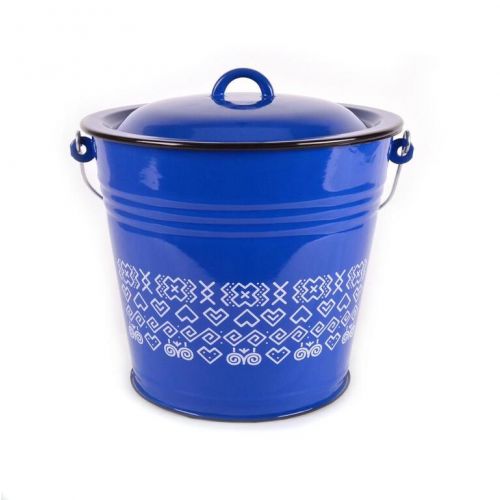 Vedro smaltované 10l/28cm s pokrievkou, dekor Čičmany