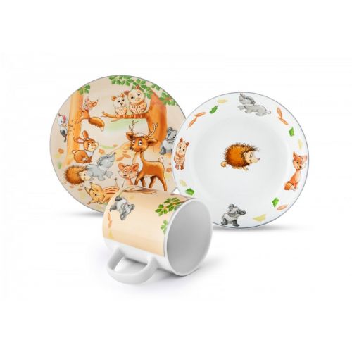 Tanier detský porcelánový 3-dielna sada LESNÉ ZVIERATKÁ