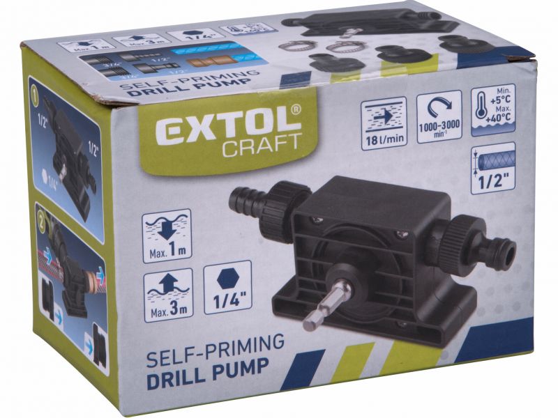 EXTOL CRAFT Čerpadlo na vŕtačku pre 1/2" hadicu, max. prietok 18l/min., hriadeľ 8mm