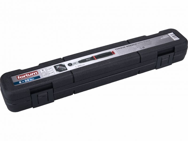 FORTUM Kľúč momentový so stupnicou, 1/4", 5-25Nm, 300mm, 72 zubov