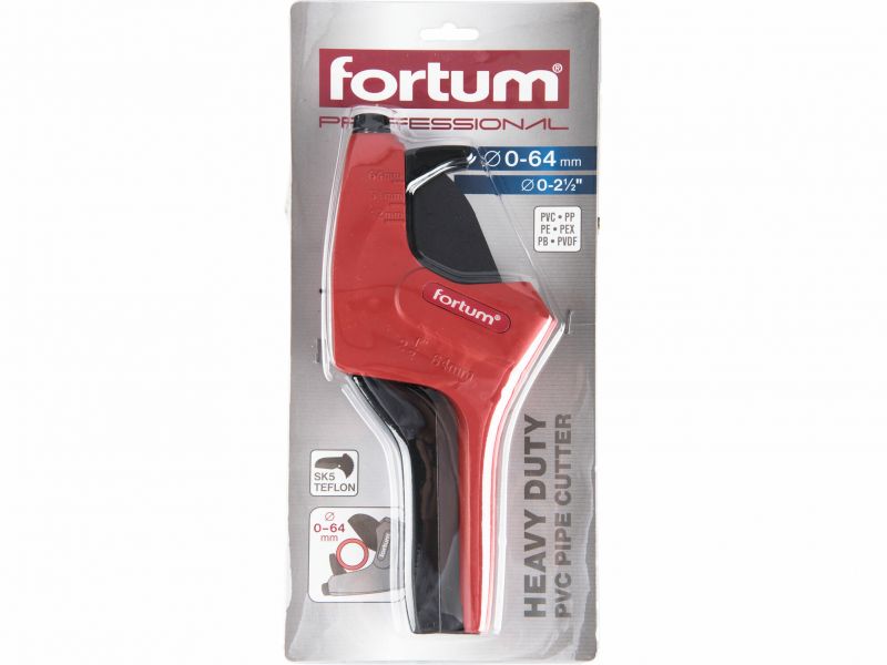 FORTUM Nožnice na plast. rúrky, max.64mm, vymeniteľnátrojuholníkova čepeľ