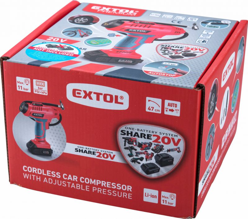 EXTOL PREMIUM Kompresor AKU Share20V, bez AKU nabíjačky, max.11bar