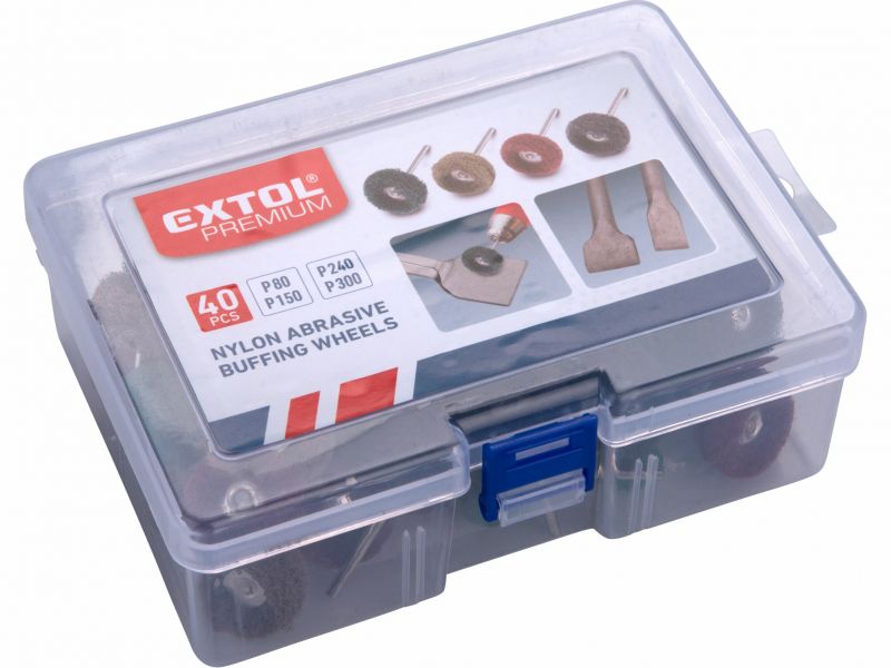 EXTOL PREMIUM Kotúče leštiace 40ks, pr.25x15mm, stopka 3mm, organizér