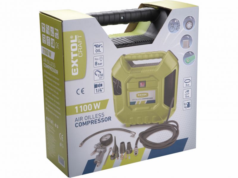 EXTOL CRAFT Kompresor bezolejový, príkon 1100W, 180L/min