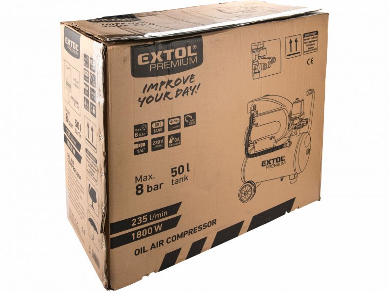 EXTOL PREMIUM Kompresor olej. príkon 1,8kW, nádoba 50L, max. 8bar.