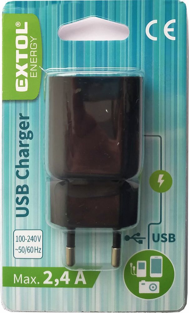 EXTOL ENERGY Nabíjačka USB  ,100-240V, výstup 5V/2,4