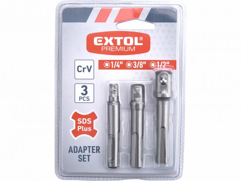 EXTOL PREMIUM Adaptér pre nástrčné hlavice, 3KS,SDS+na 1/4""-38/""-1/2"