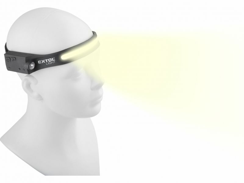 EXTOL LIGHT Lampa čelová 350lm, COB + XPE LED, 1,2Ah Li-pol, pevný plastový pás