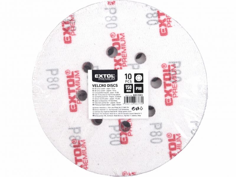EXTOL PREMIUM Papier brusny na s.zips pr.150mm s otvormi, P80 10ks