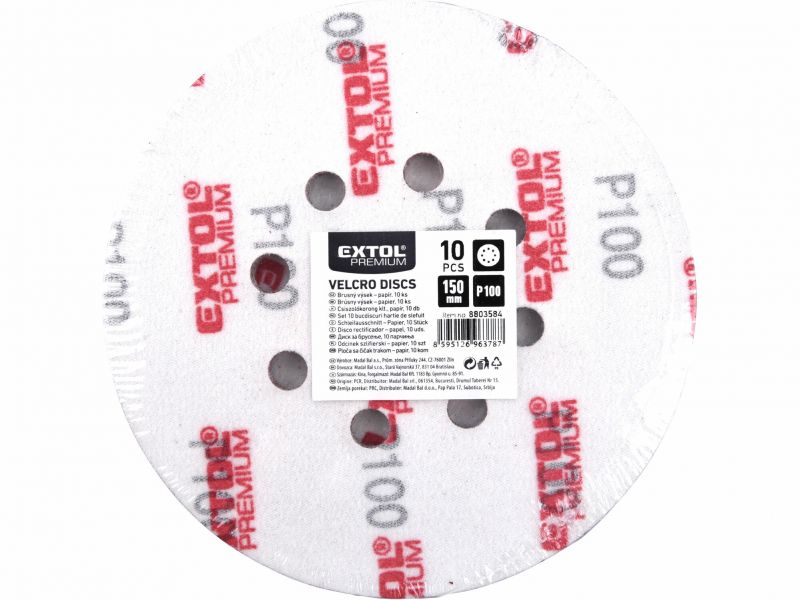 EXTOL PREMIUM Papier brúsny na s.zips pr150mm s otv. P100 10ks