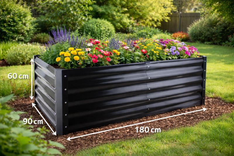Záhon vyvýšený, oceľový, hranatý, 180x90x60cm, šedý - antracit GARDENKUS
