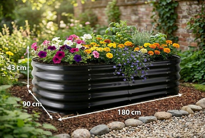 Záhon vyvýšený oceľový, oválny, 180x90x43cm, šedý - antracit GARDENKUS