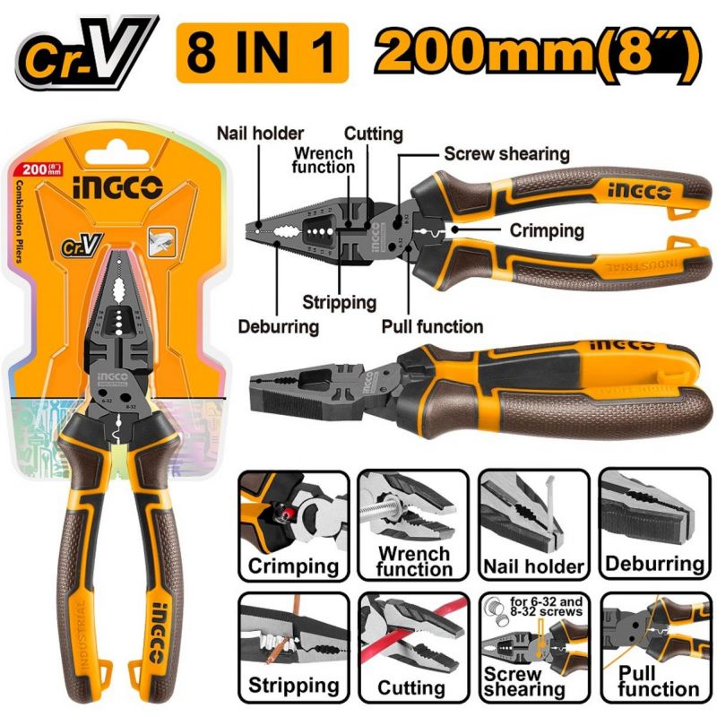 INGCO Kliešte kombinované 8v1 CrV 200mm INGCO Industrial