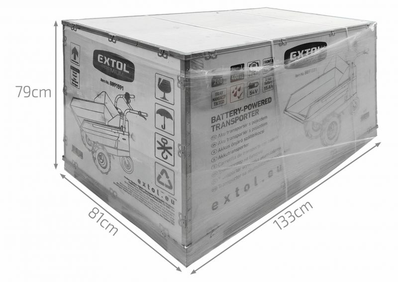 EXTOL PREMIUM Dumper – transportér s elektrickým pohonom, 400kg, 200L, 48V/15Ah, EXTOL PREMIUM