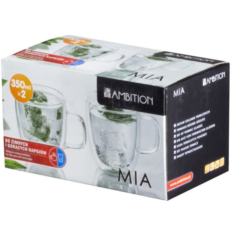 Kinekus Pohár sklenený, dvojstenný, MIA, 350ml, DUALI s uškom, sada 2ks