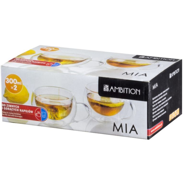 Kinekus Pohár sklenený, dvojstenný, MIA 300ml DUALI s uškom, sada 2ks