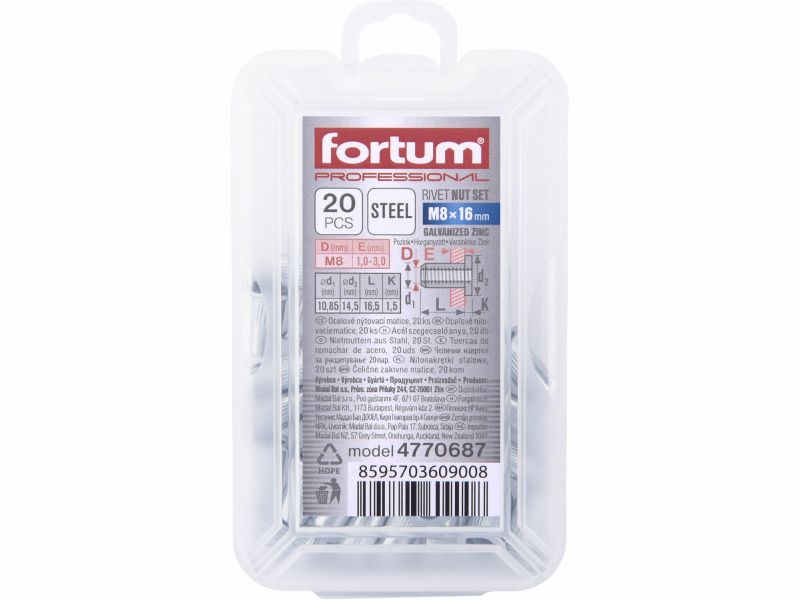 FORTUM Matice nitovacie M8 pozinkované, bal. 20ks