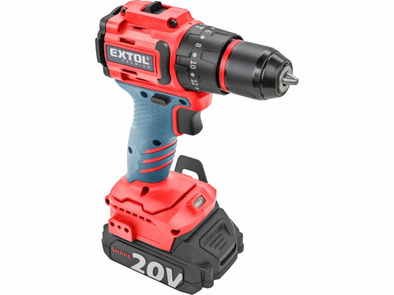 EXTOL PREMIUM Vŕtačka s príklepom SHARE 20V, 2x2Ah, 50Nm