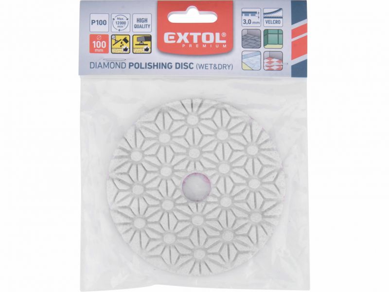 EXTOL PREMIUM Kotúč diamantový leštiaci, 100mm, P100, diamant 12%