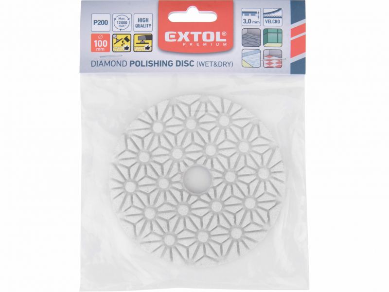 EXTOL PREMIUM Kotúč diamantový leštiaci, 100mm, P200, diamant 12%