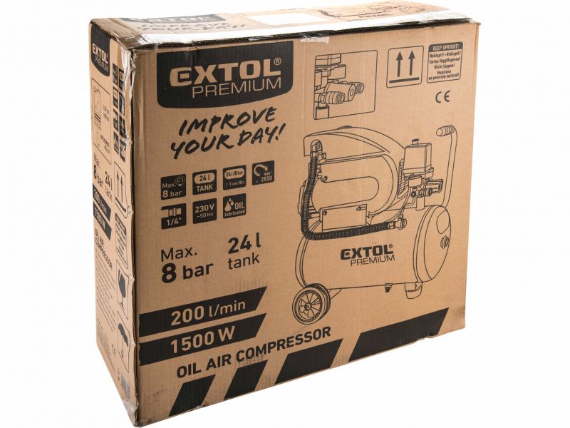 EXTOL PREMIUM Kompresor olejový, nádoba 24L, príkon 1,5kW, max 8bar