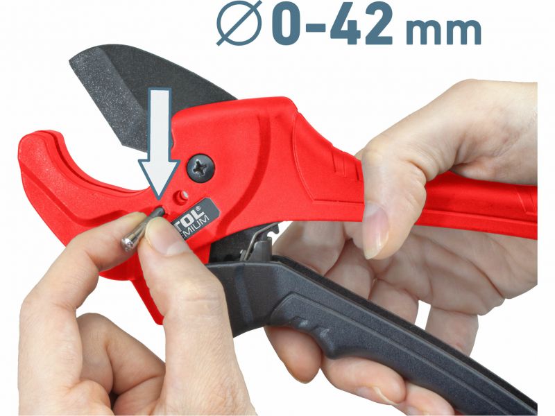 EXTOL PREMIUM Nožnice na plastové rúrky, max. 42mm,vymeniteľná troj. čepeľ