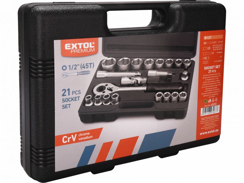 EXTOL PREMIUM Kľúče nástrčné 21-dielna sada 1/2", kufor, CrV