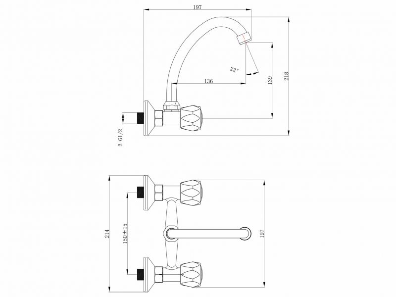 Kinekus Batéria umývadlová/drezová nástenná,150mm, horné rameno 110mm