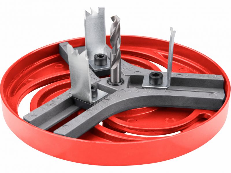EXTOL PREMIUM Vyrezávač otvorov trojramenný nastaviteľný, priemer 19-127mm, Bi-metal nože, hliníková základňa