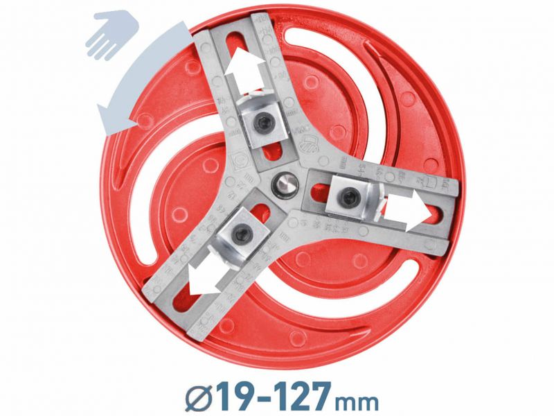 EXTOL PREMIUM Vyrezávač otvorov trojramenný nastaviteľný, priemer 19-127mm, Bi-metal nože, hliníková základňa