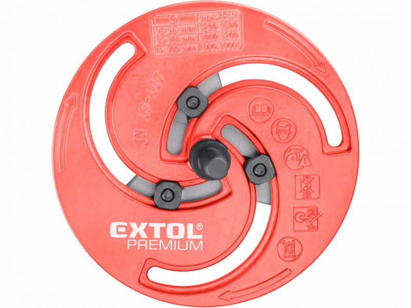 EXTOL PREMIUM Vyrezávač otvorov trojramenný nastaviteľný, priemer 19-127mm, Bi-metal nože, hliníková základňa